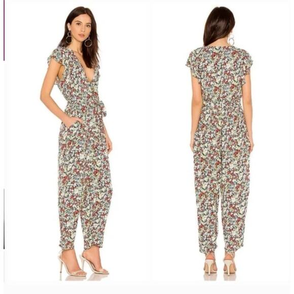Free People Ruffle Your Feathers Floral Wide Leg Jumpsuit Women’s Large - Picture 4 of 11